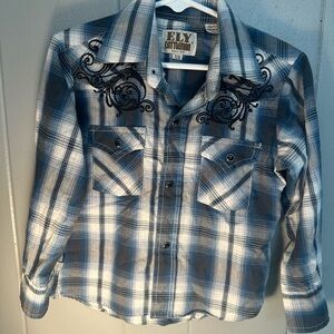 Ely Cattleman Blue Plaid Western Shirt boy Xsmall